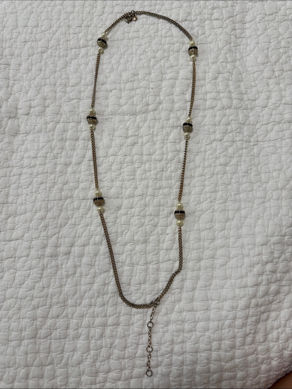 J. Crew Elegant Pearl and Chain Long Necklace - Gold Tone *Broken/Needs Repair*